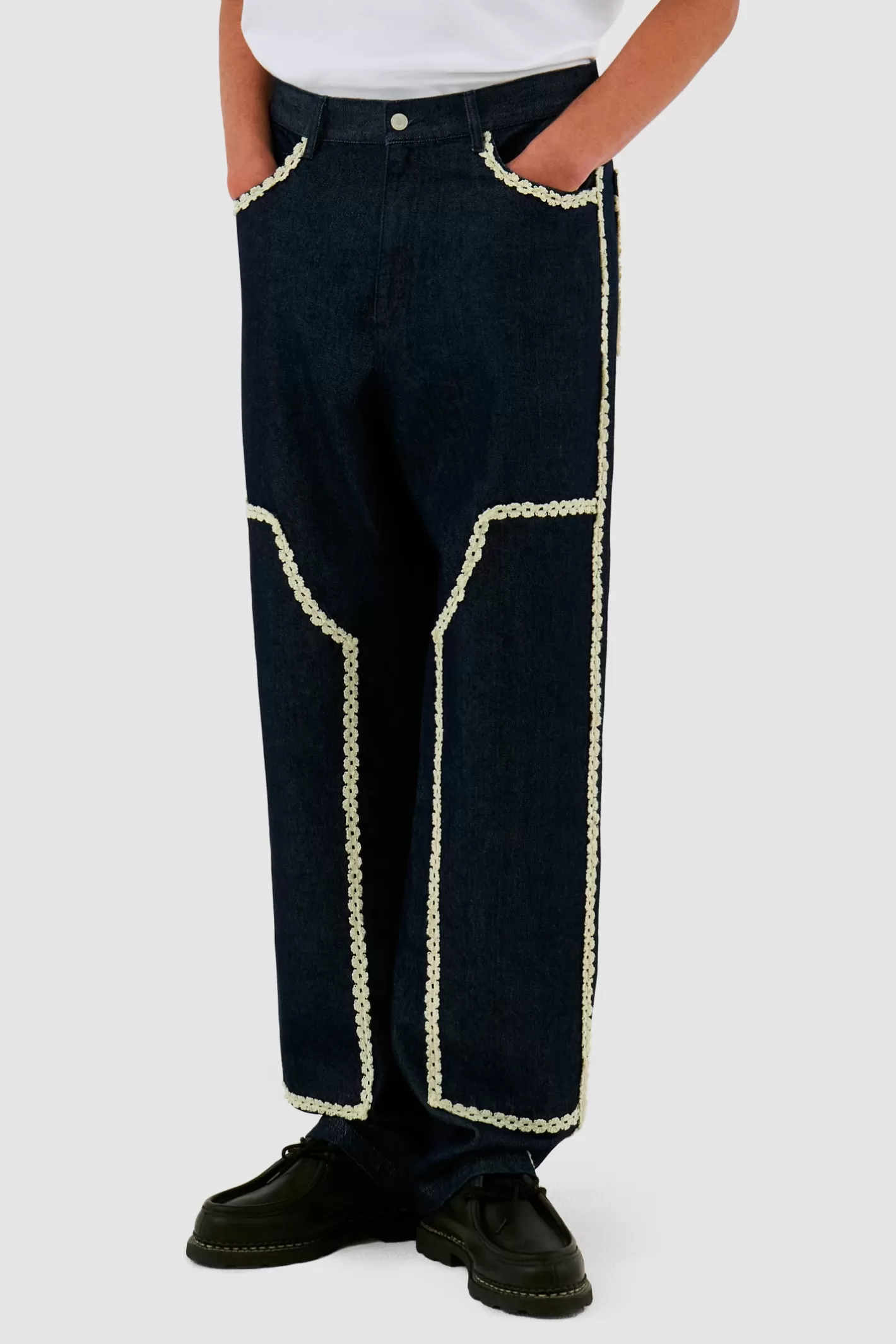 Flash Sale Pantalon en denim à bordures fleuries - Dark Wash Pantalons